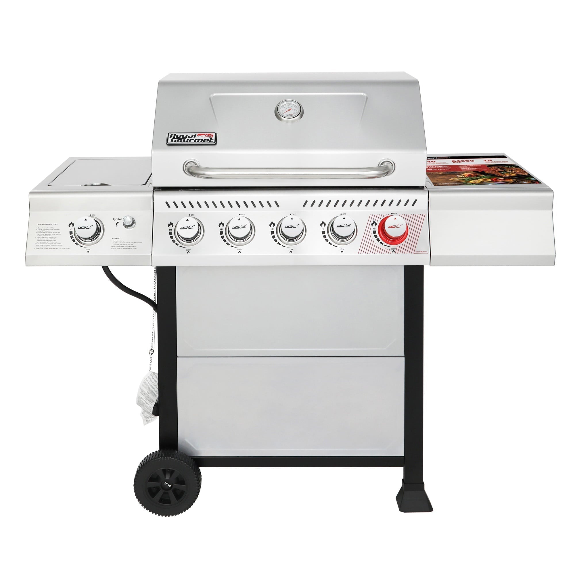 GA5401T 5-Burner BBQ Liquid Gas Grill with Sear Burner and Side Burner, 64,000 BTU