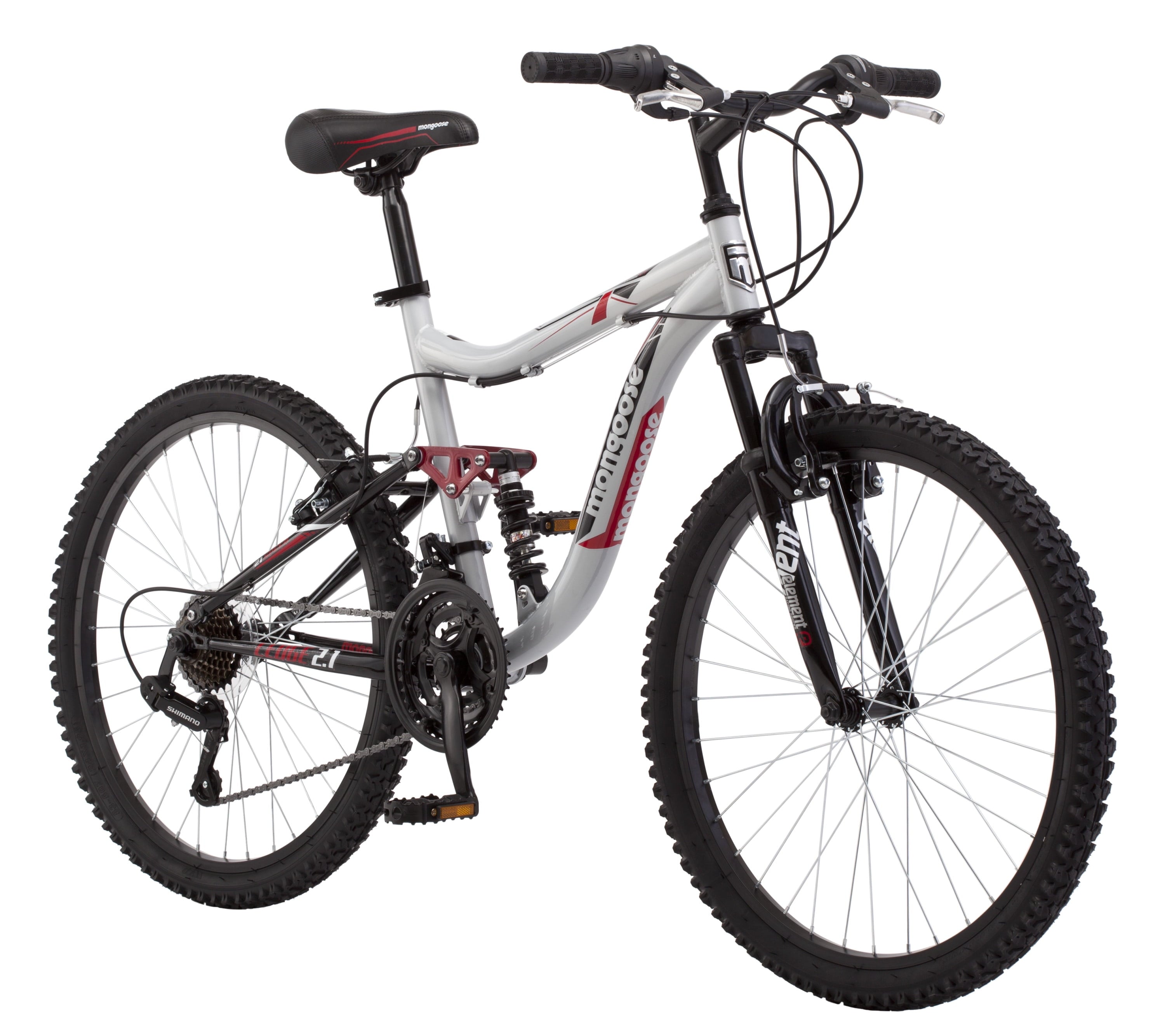 Ledge 2.1 Mountain Bike, 24-inch wheels, 21 speeds, boys frame, Silver/Red