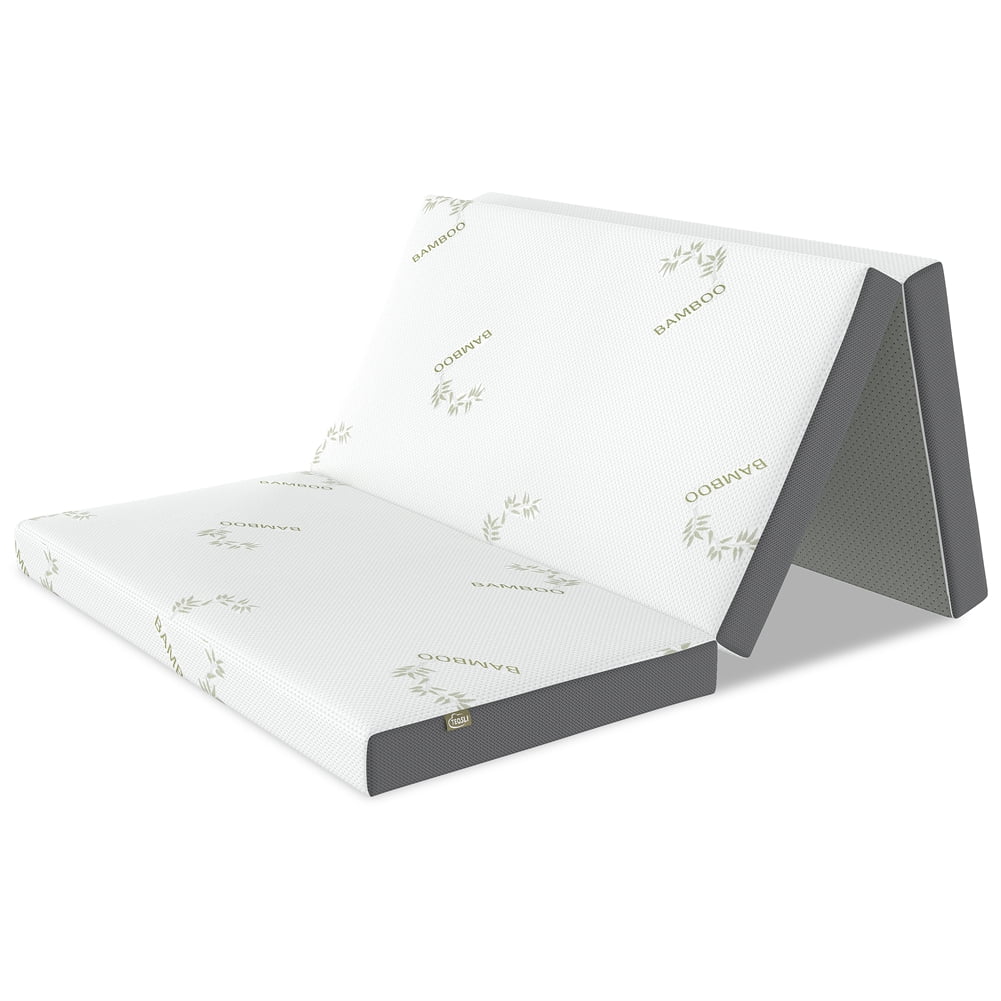 4 Inch Folding Mattress, Portable Trifold Gel Memory Foam Fold Mattresses, Guest Bed, Queen