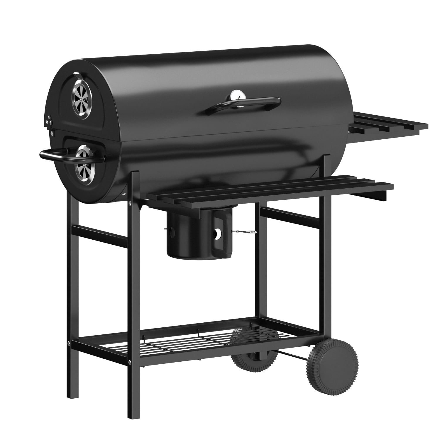29¡± Barrel Outdoor Charcoal Grill with Side Shelf and Wheels, Black