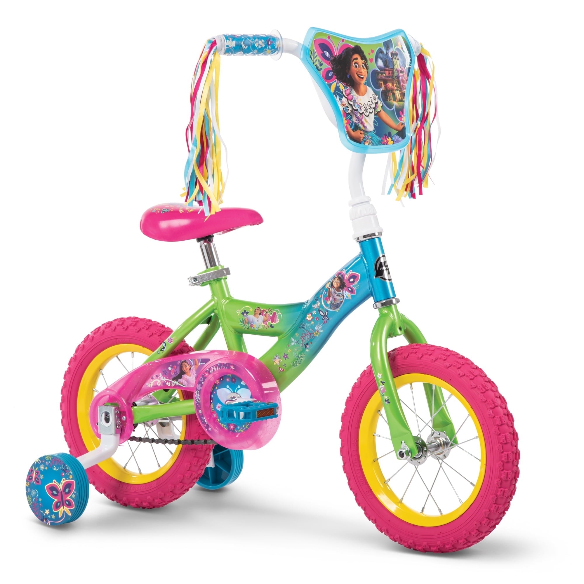 Encanto 12-inch Bike for Girls, Pink/Green/Blue, by Huffy
