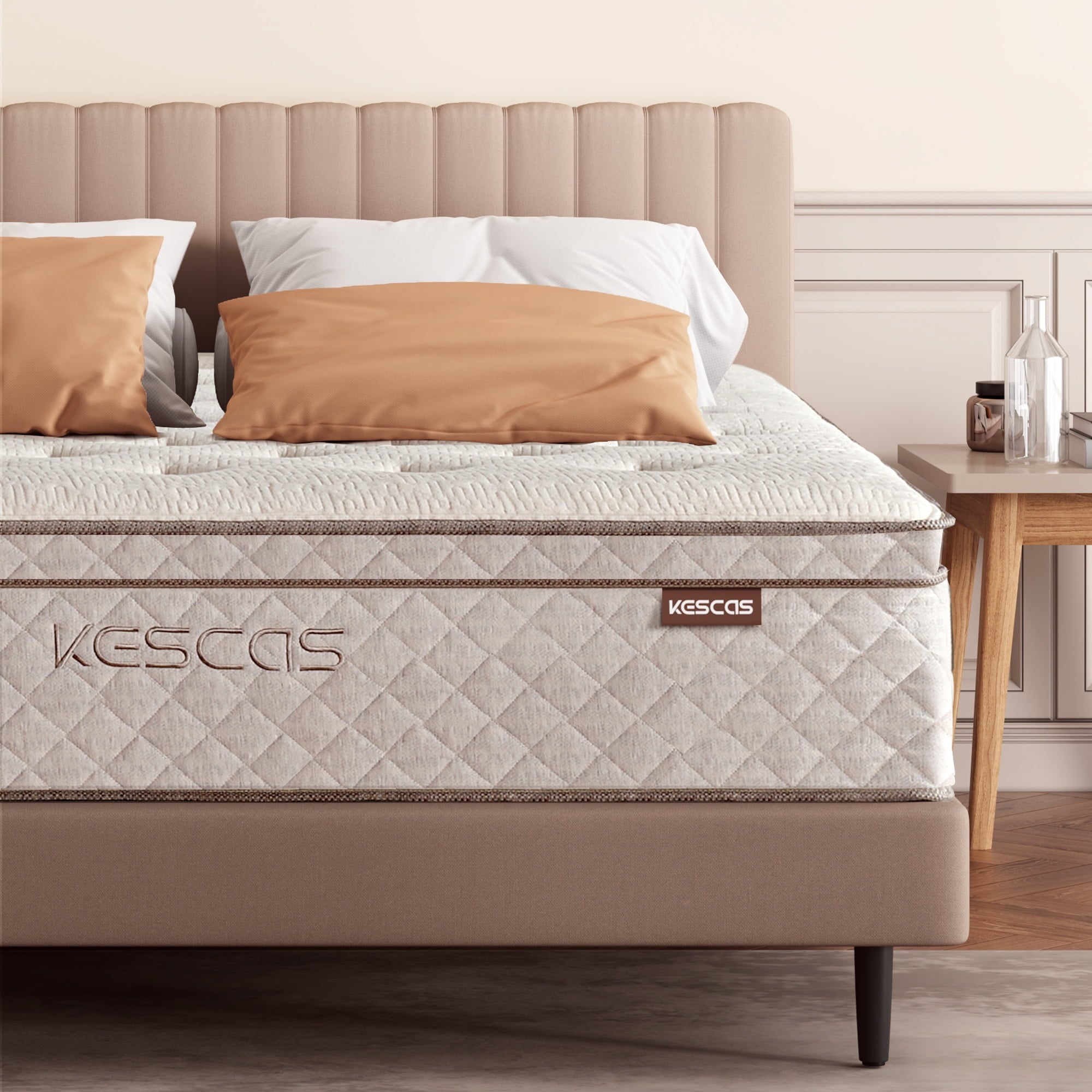 Size Mattress, Kescas 10 inch Euro Top Linen Cover Innerspring Mattress, Pocket Spring Hybrid Mattresses with CertiPUR-US Certified Memory Foam, Plush Yet Supportive