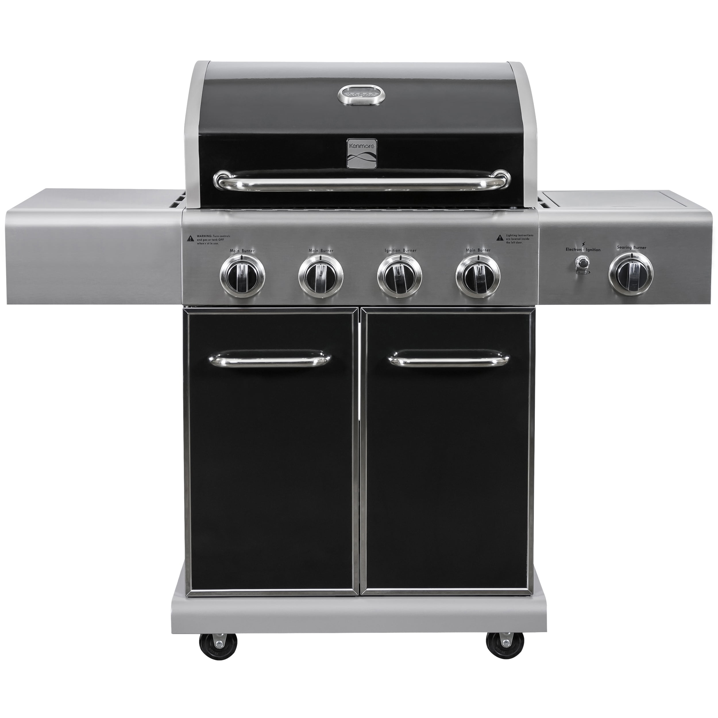 4-Burner Outdoor Propane Gas Grill with Searing Side Burner, Stainless Steel with Black Trim