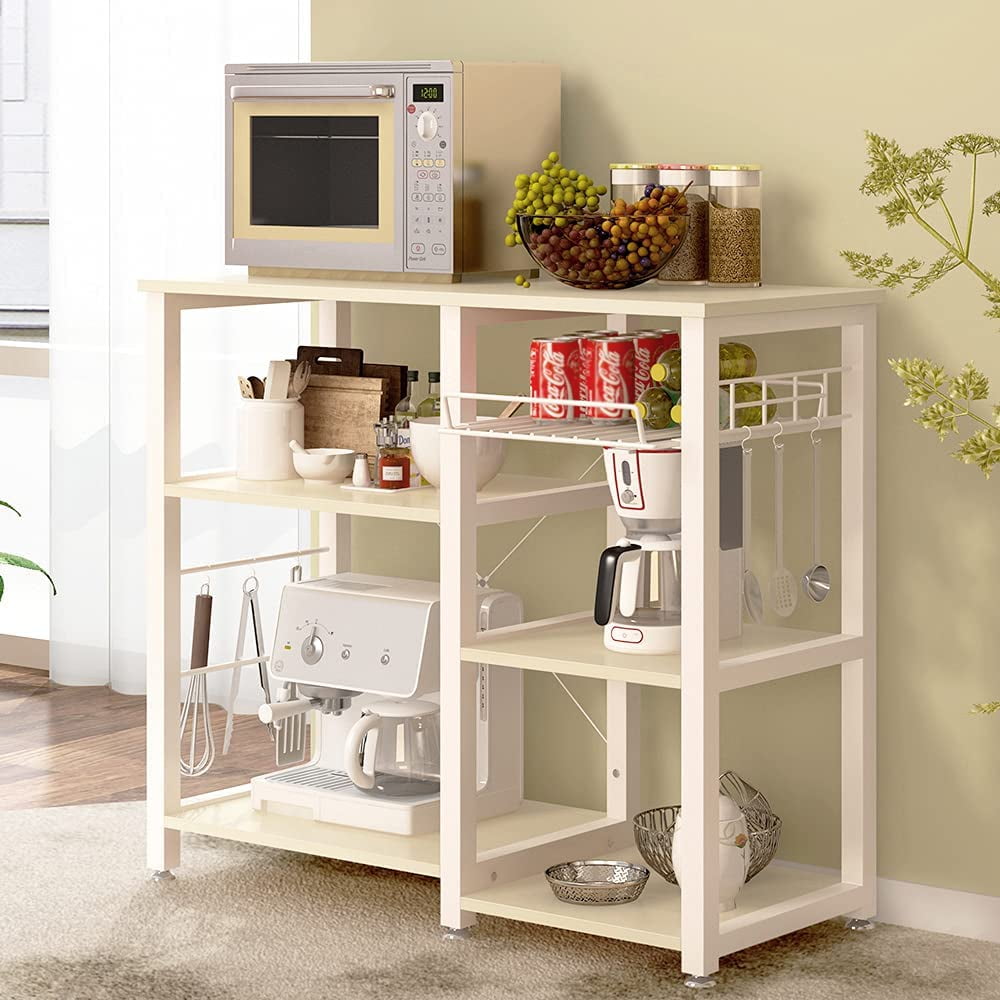 3-Tier Kitchen Island Cart Baker's Rack Utility Shelf Microwave Stand with Storage and Drawer Storage Cart Workstation Shelf, White Maple