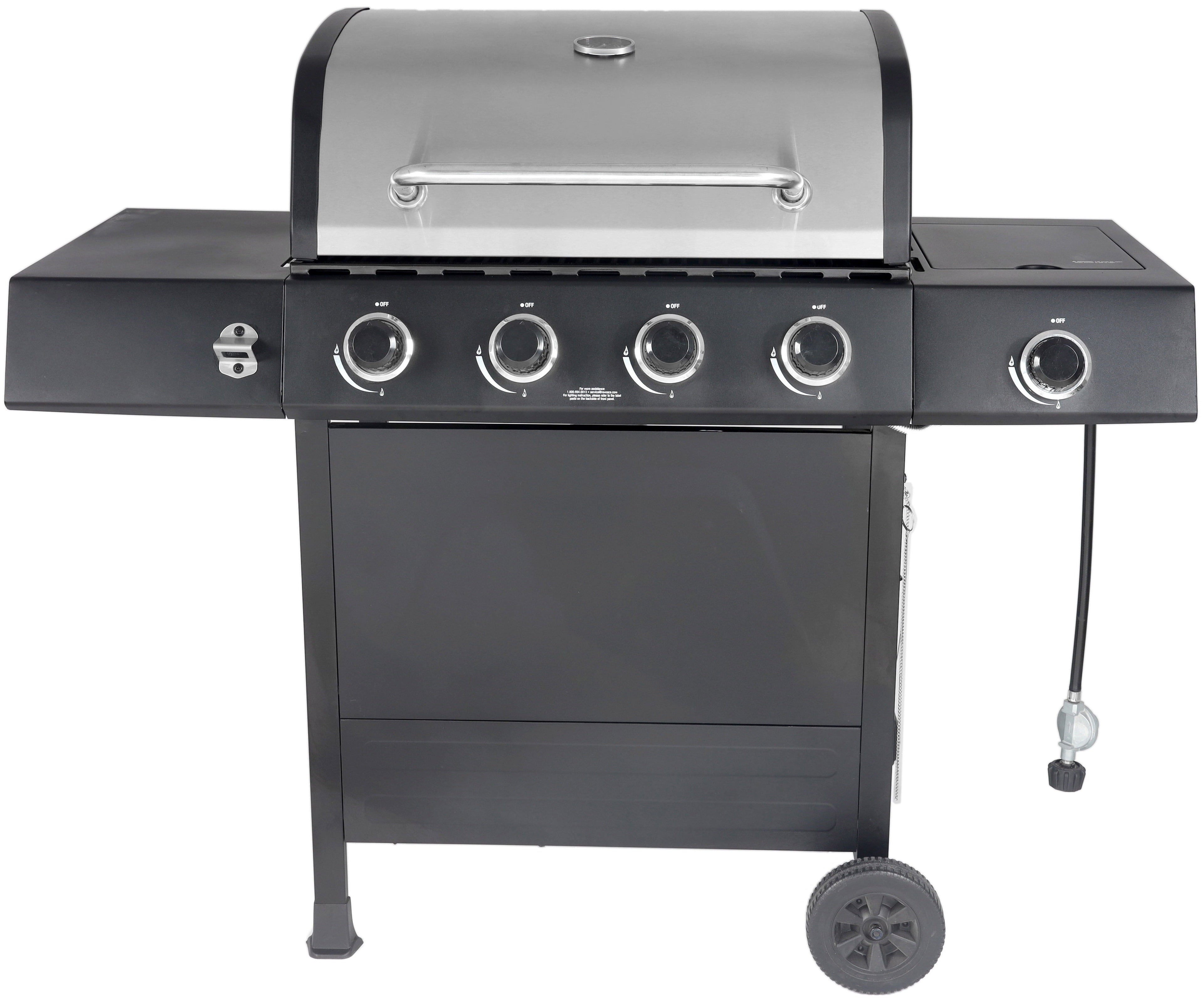 4-Burner Propane  Gas Grill with Side Burner, Stainless Steel & Black