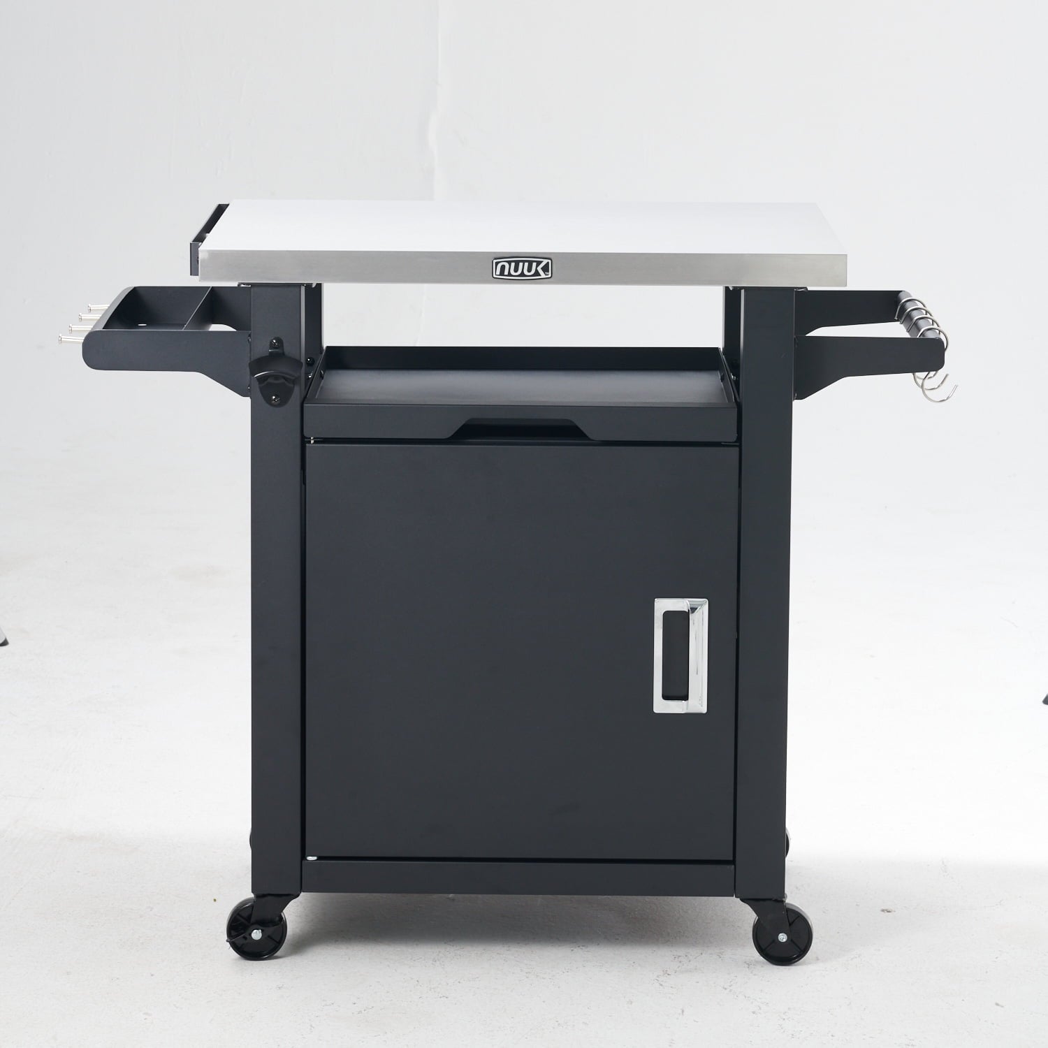 Deluxe 30IN Outdoor Rolling Grill Cook Station, Bar Table with Patio Storage Cabinet and Outdoor Dining Table, Black