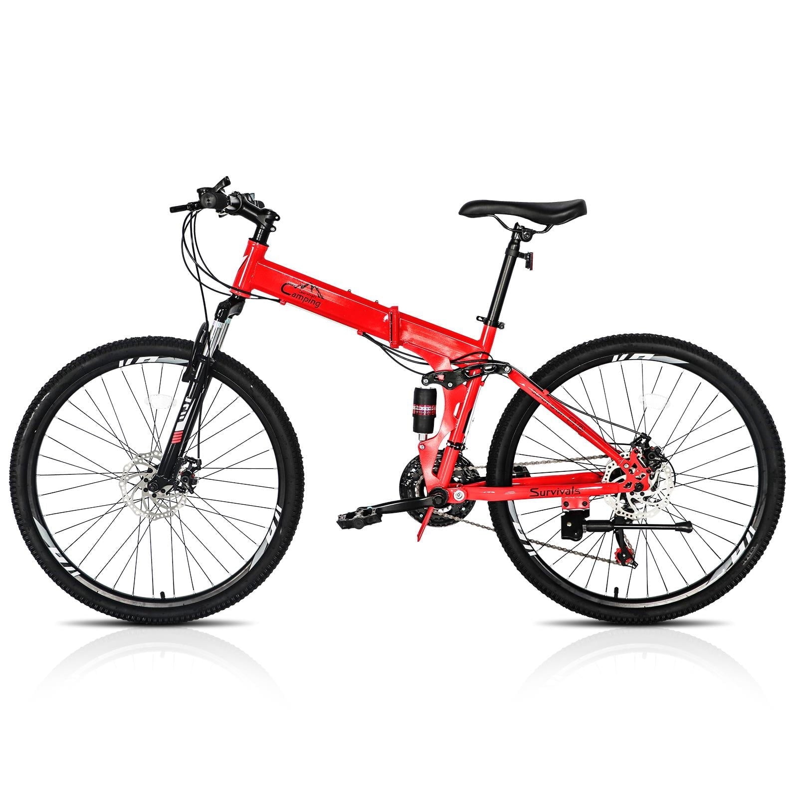 Folding Mountain Bike Shimano 21-Speed, with 26 inch Wheels, Red