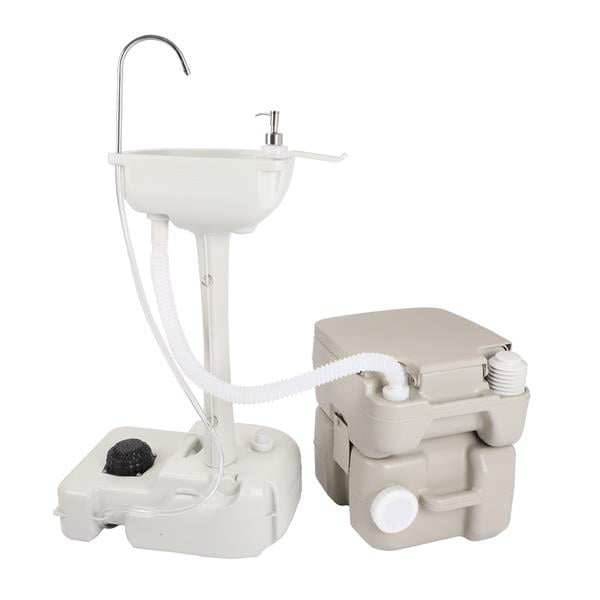 Portable Sink & Toilet Combo,5Gal Hand Washing Station & 5.3 Gal Flushing Toilet