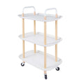 3 Tier Rolling Utility Cart Storage Organizer Service Cart with Handle and Locking Wheels for Home, Bathroom, Office, Kitchen, Coffee Bar, Microwave Cooking Station, White