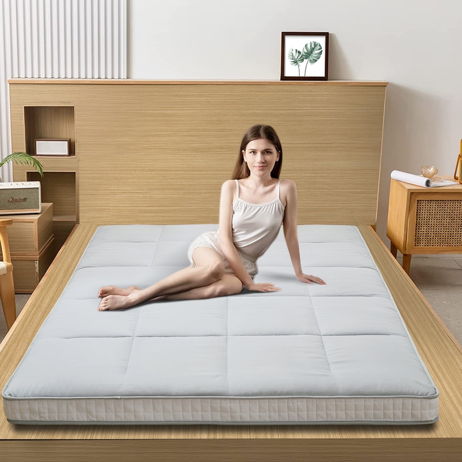 Japanese Floor Mattress,Futon Mattress, Extra Thick Folding Sleeping Pad, Tatami Mat Foldable Roll Up Mattress Gray, Full