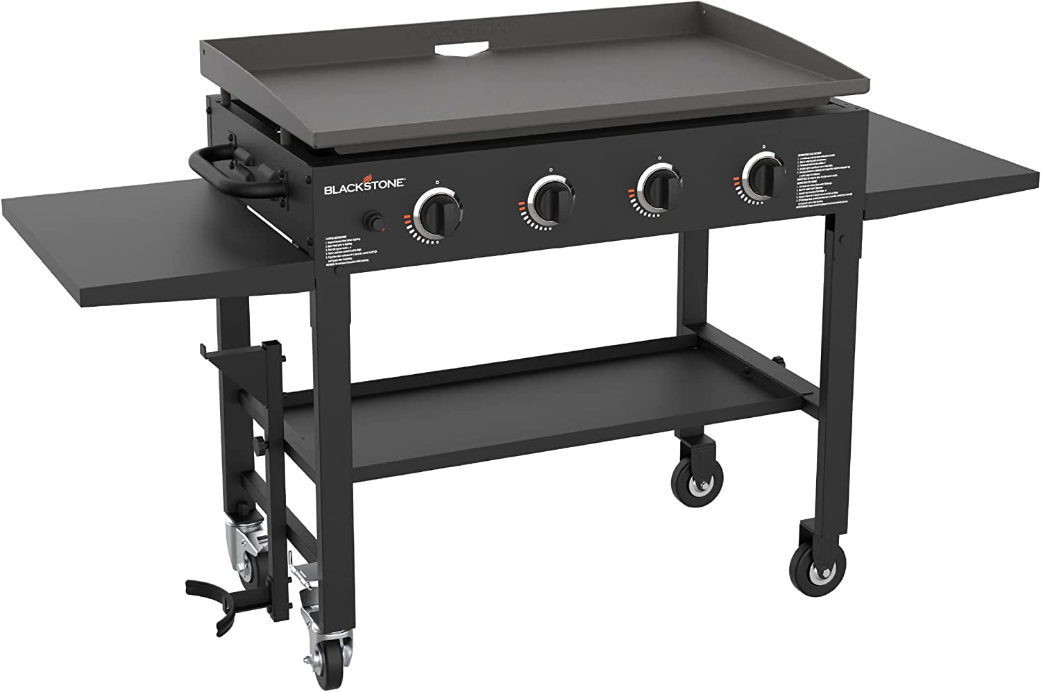 36 Inch Gas Griddle Cooking Station 4 Burner Flat Top Gas Grill Propane Fuelled Restaurant Grade Professional 36¡± Outdoor Griddle Station with Side Shelf (1554)