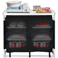 Camping Kitchen Station, Aluminum Portable Folding Cook Table with Storage Organizer and Carrying Bag, Quick Installation for Outdoor BBQ Party Backyards and Tailgating, Black