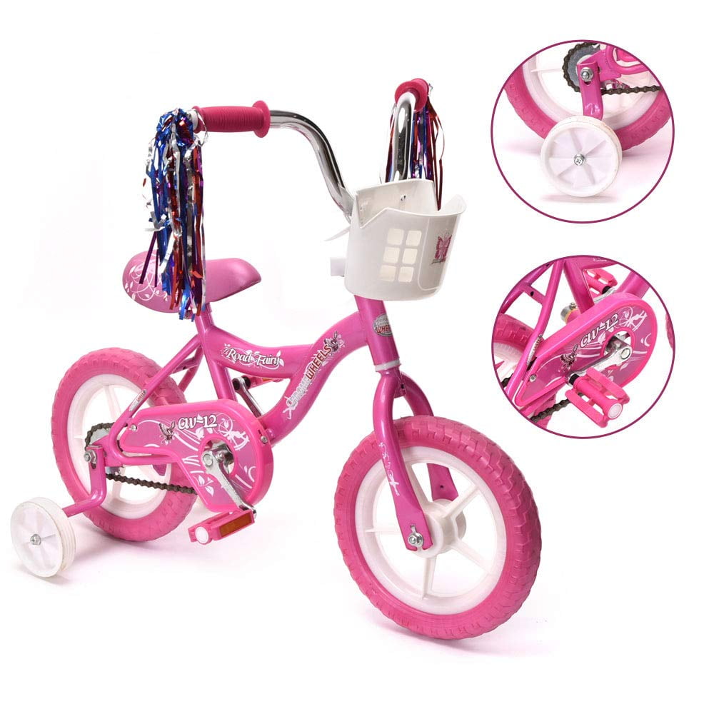 BMX 12 In. Kid's Bike for 2-4 Years Old, Bicycle for Girls with Front Basket, EVA Tires with Training Wheels, Pink