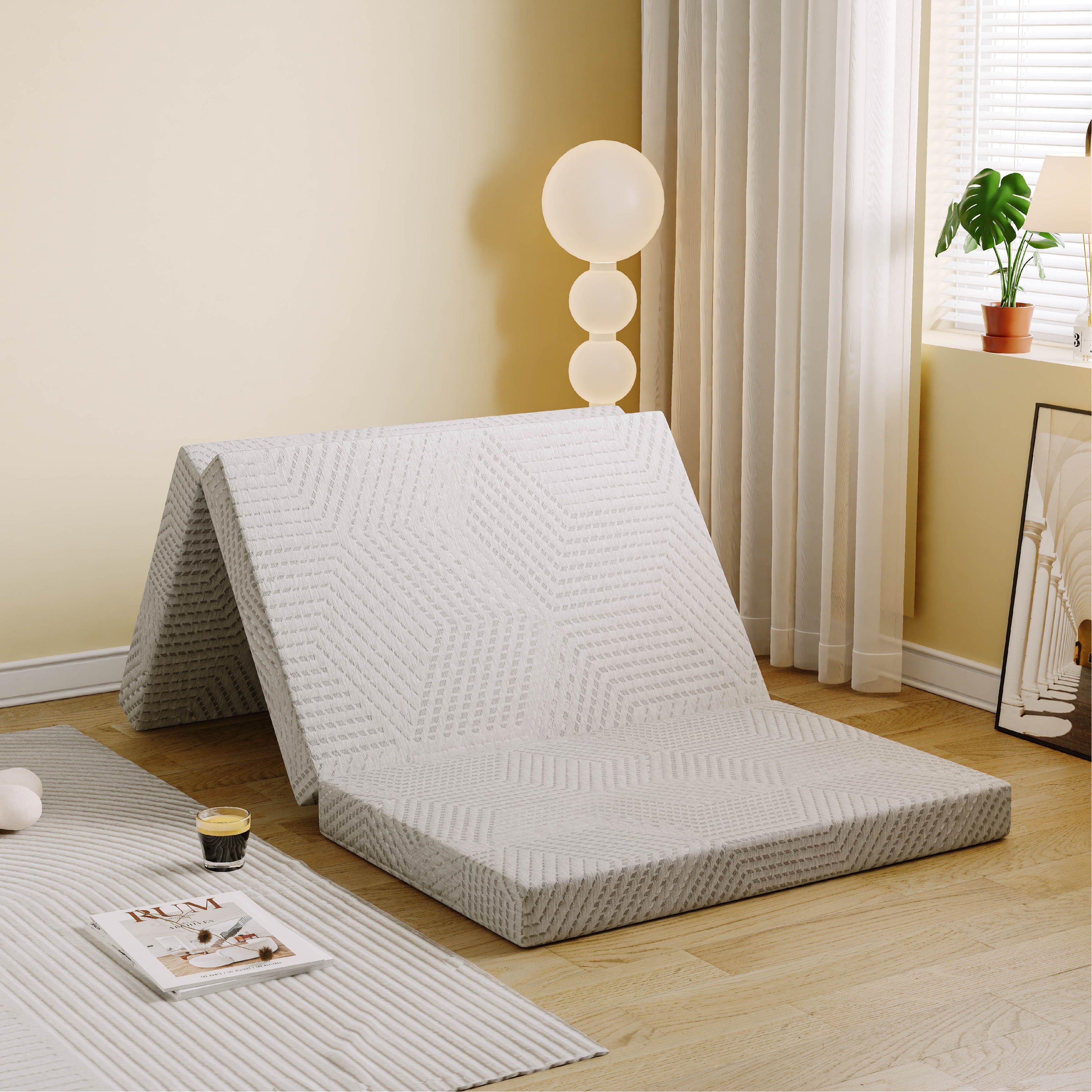 Ego 4 inch Tri Folding Memory Foam Mattress, Portable Guest Bed, Queen Size