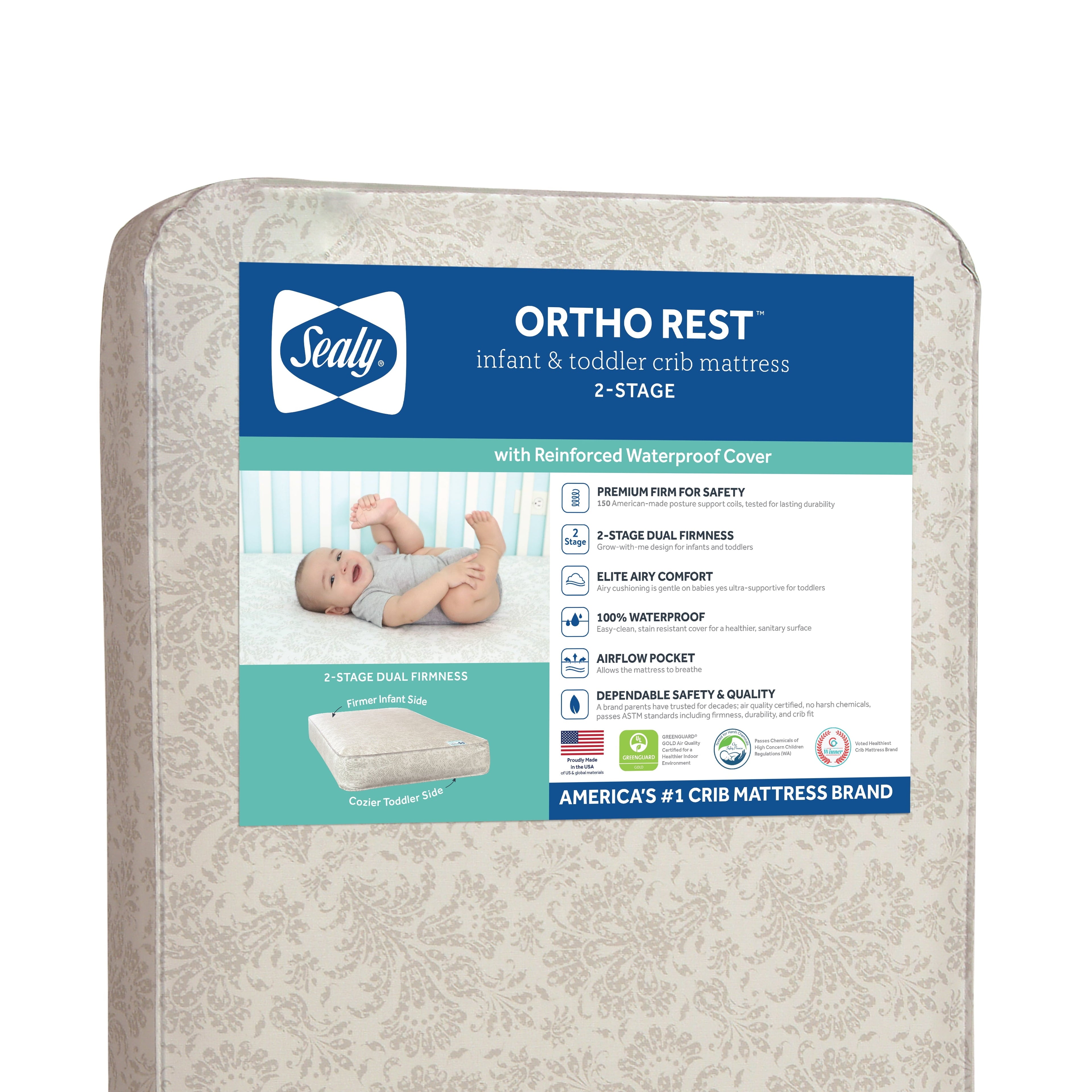 Ortho Rest Premium 2-Stage150 Coil Crib and Toddler Mattress, Gray
