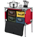 Camping Kitchen Station, Aluminum Portable Folding Camp Cook Table with 4 Detachable Legs & 4 Cooler Bags, Red