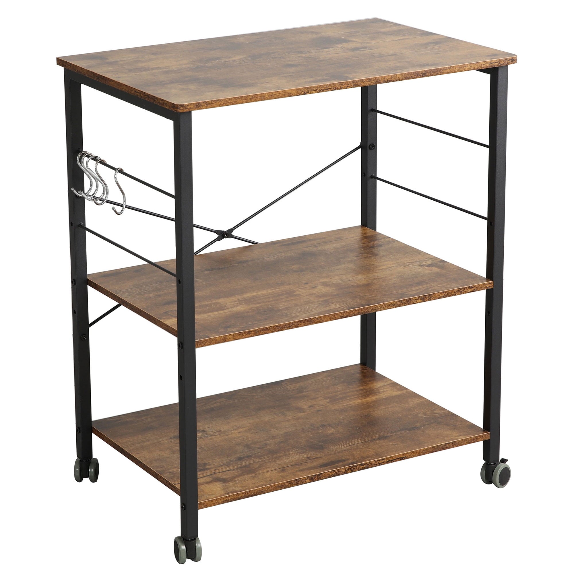 Baker's Rack 23.6 Inch Utility 3 Tier Microwave Stand, Rustic Brown
