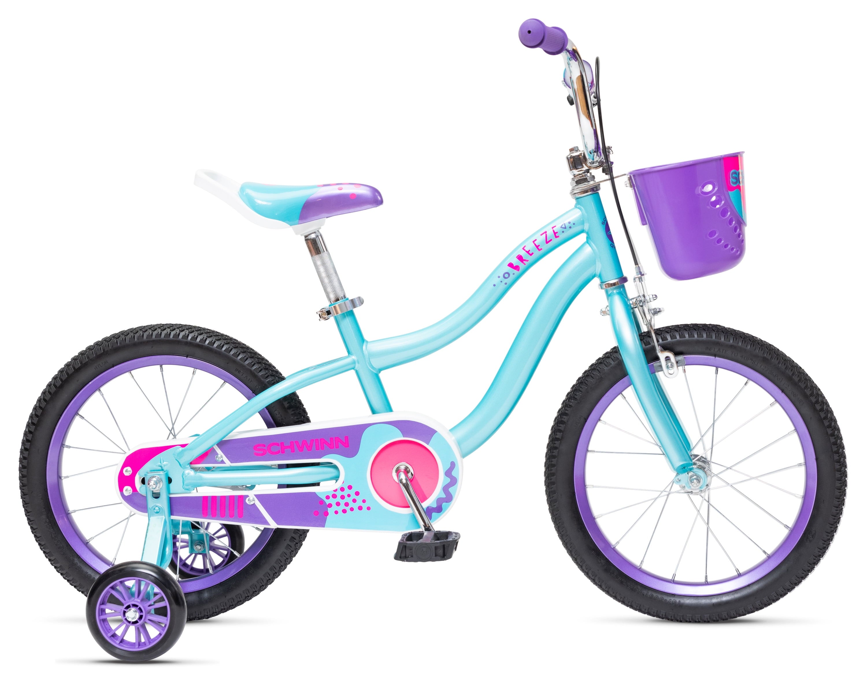 16-in. Breeze Girls Kids Bike with Basket, Teal & Purple