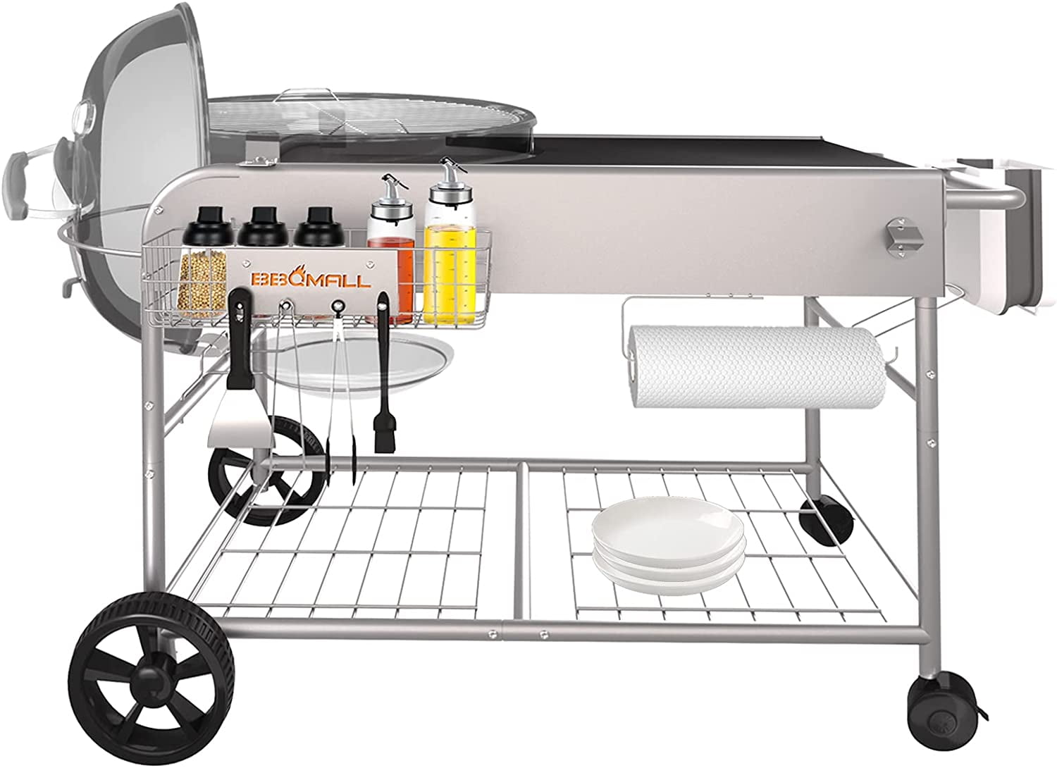 Grill Stand Cart for Weber Kettle 22" & 18" Charcoal Grills - Multifunctional Cooking Station