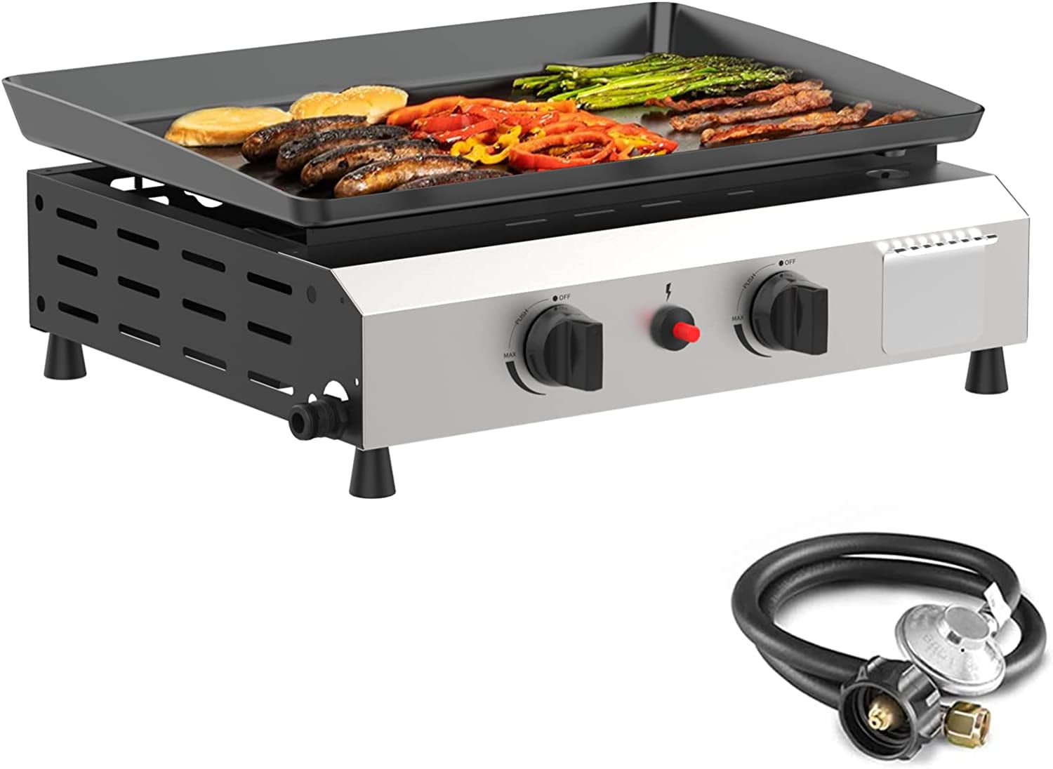 2/3/4 Burner Gas Griddle-Outdoor Propane Griddle-BTU Propane Fuelled, Portable Flat Top Gas Grill Camping Griddle Station with Side Shelves for Kitchen