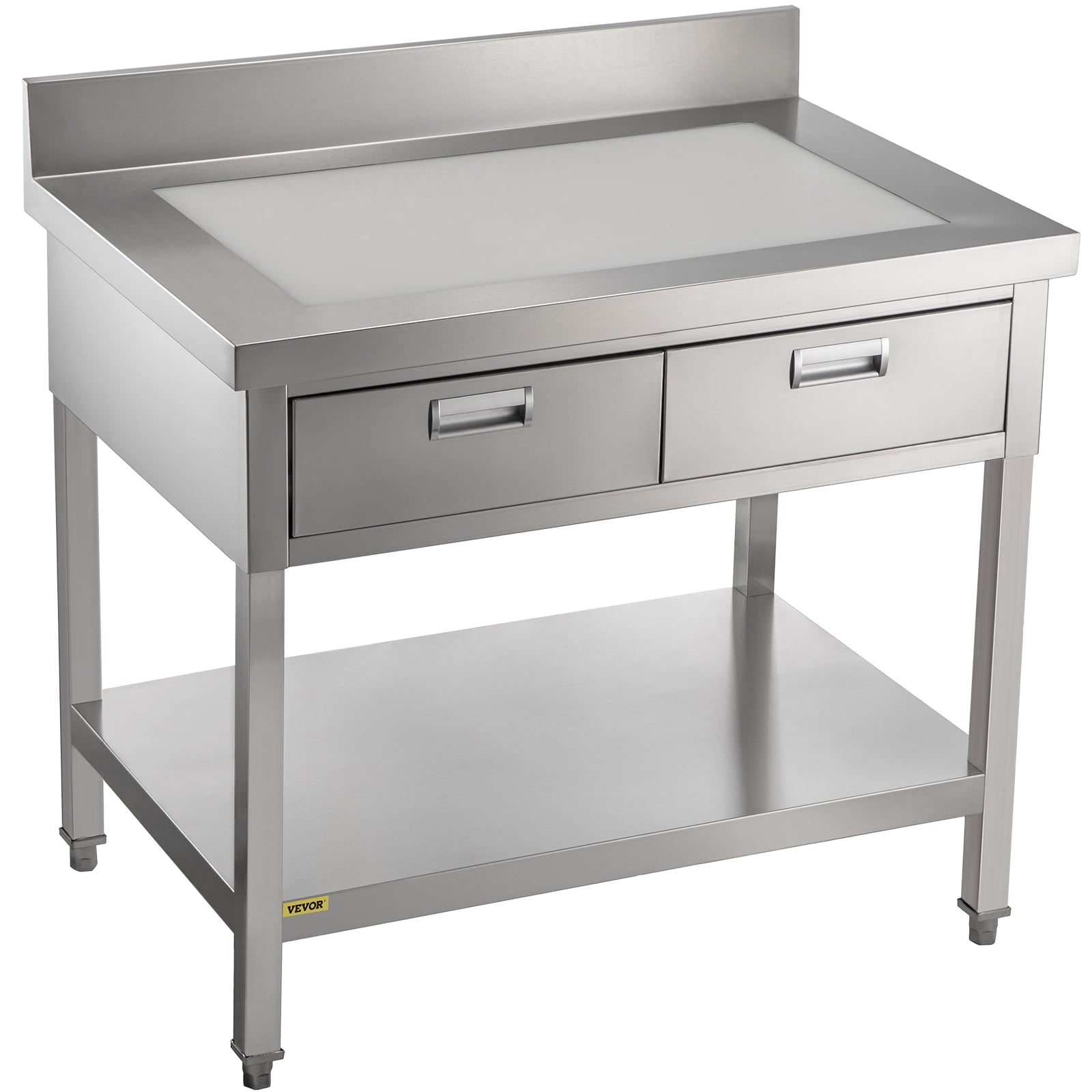 Commercial Work Table Workstation 24 x 42 Inches Commercial Food Prep Work Table with 2 Drawers, Undershelf and Backsplash, 992 lbs Load Stainless-Steel Kitchen Island for Restaurant, Home and Hotel