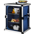 Camping Kitchen Station, Aluminum Portable Folding Cook Table with 3-Tier Storage Organizer, Side Pocket and Carrying Bag, for Outdoor BBQ Party Backyards and Tailgating, Blue