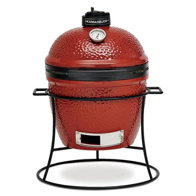 Jr. 13.5 in. Portable Charcoal Grill in Red with Cast Iron Cart, Heat Deflectors and Ash Tool