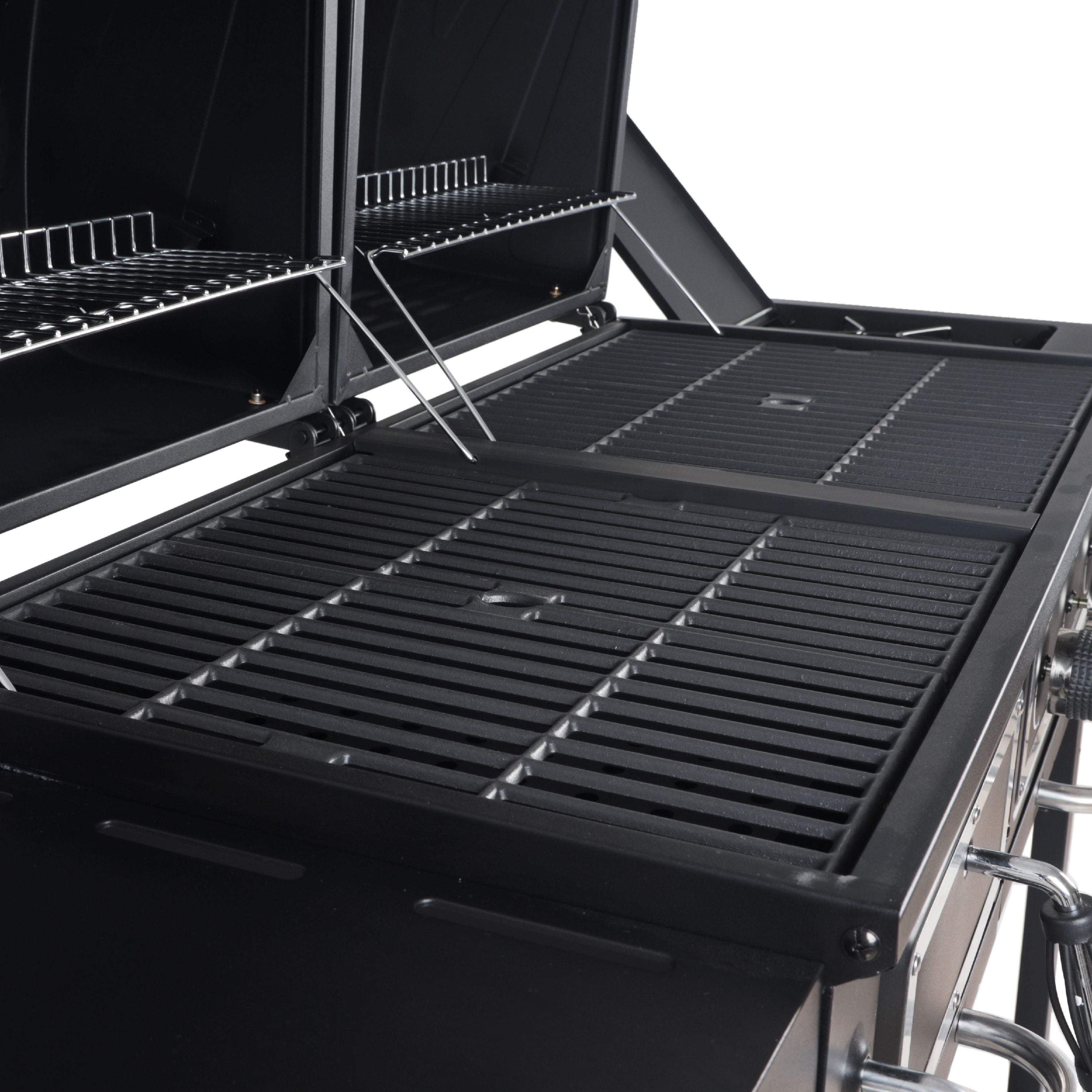 Dual Fuel Gas & Charcoal Combo Grill, Black with Stainless