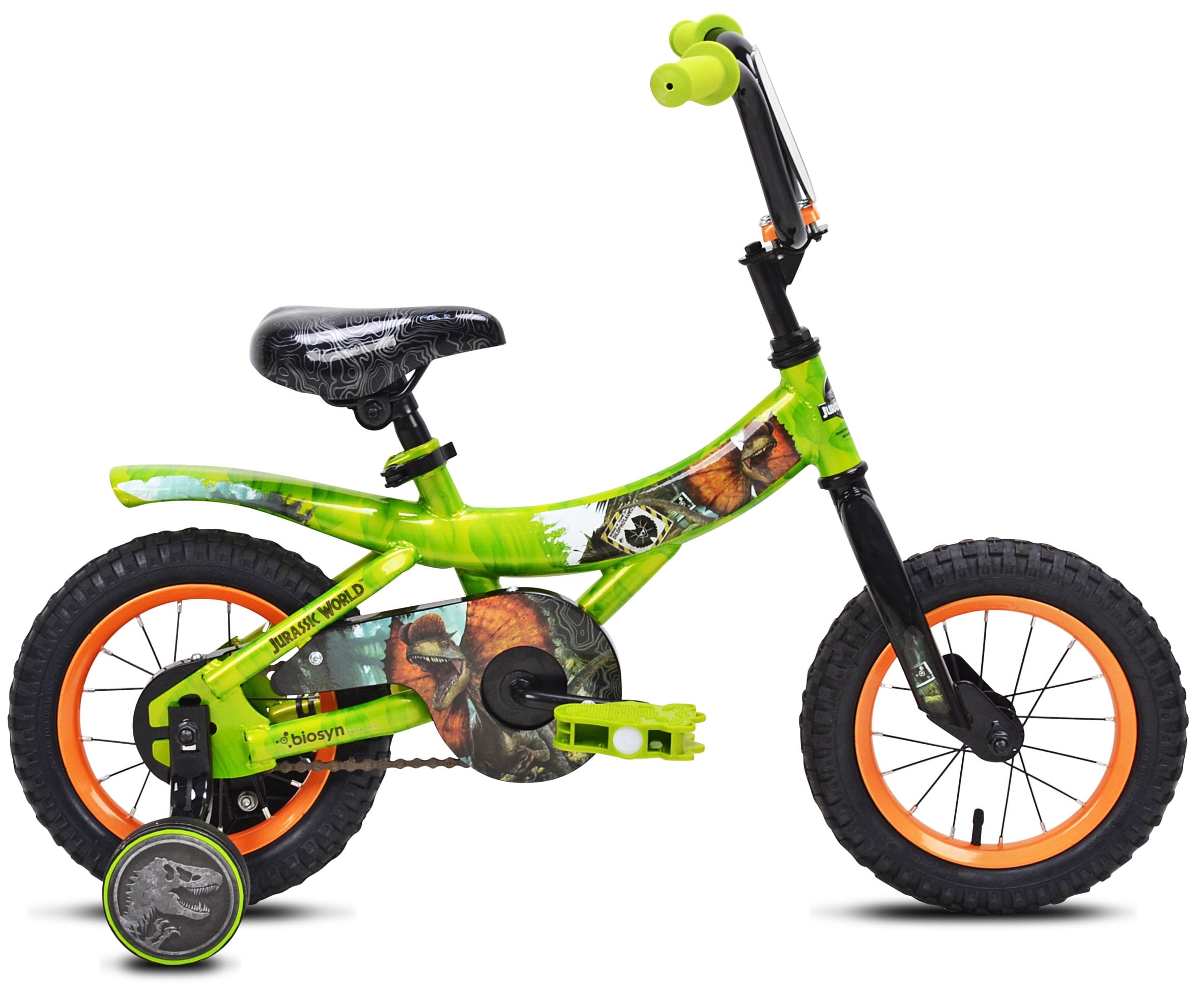 World? 12-inch Raptor Boy's Bicycle with Training Wheel, Green and Orange