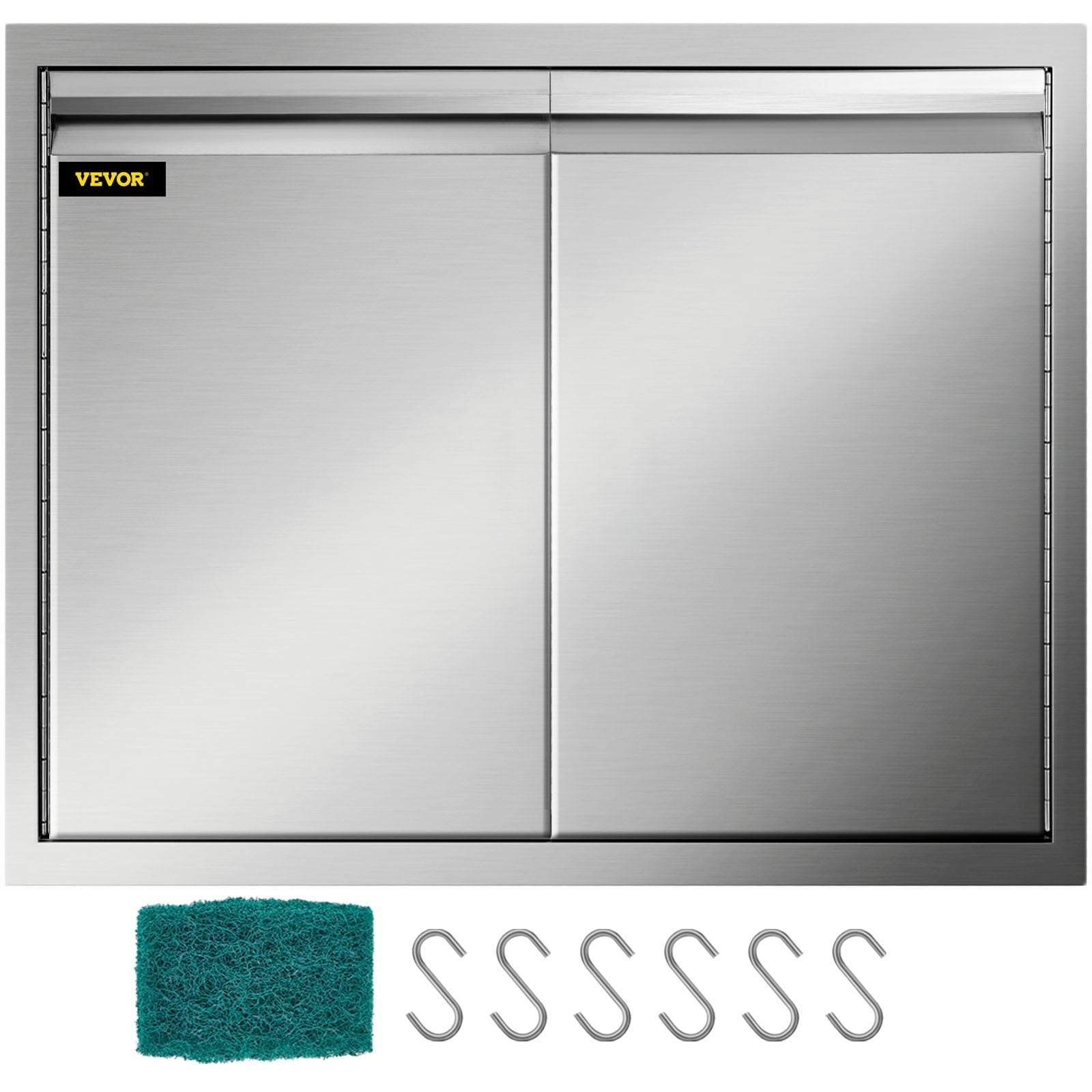 Double Access Door, 30''Wx21''H Outdoor Kitchen Door, Double Wall Stainless Steel Outdoor Cabinets with Hooks, Brushed Steel Access Door BBQ Doors, Easy to Install for BBQ Island Grill Station