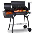 Outdoor Portable BBQ Charcoal Grill with Offset Smoker, Black