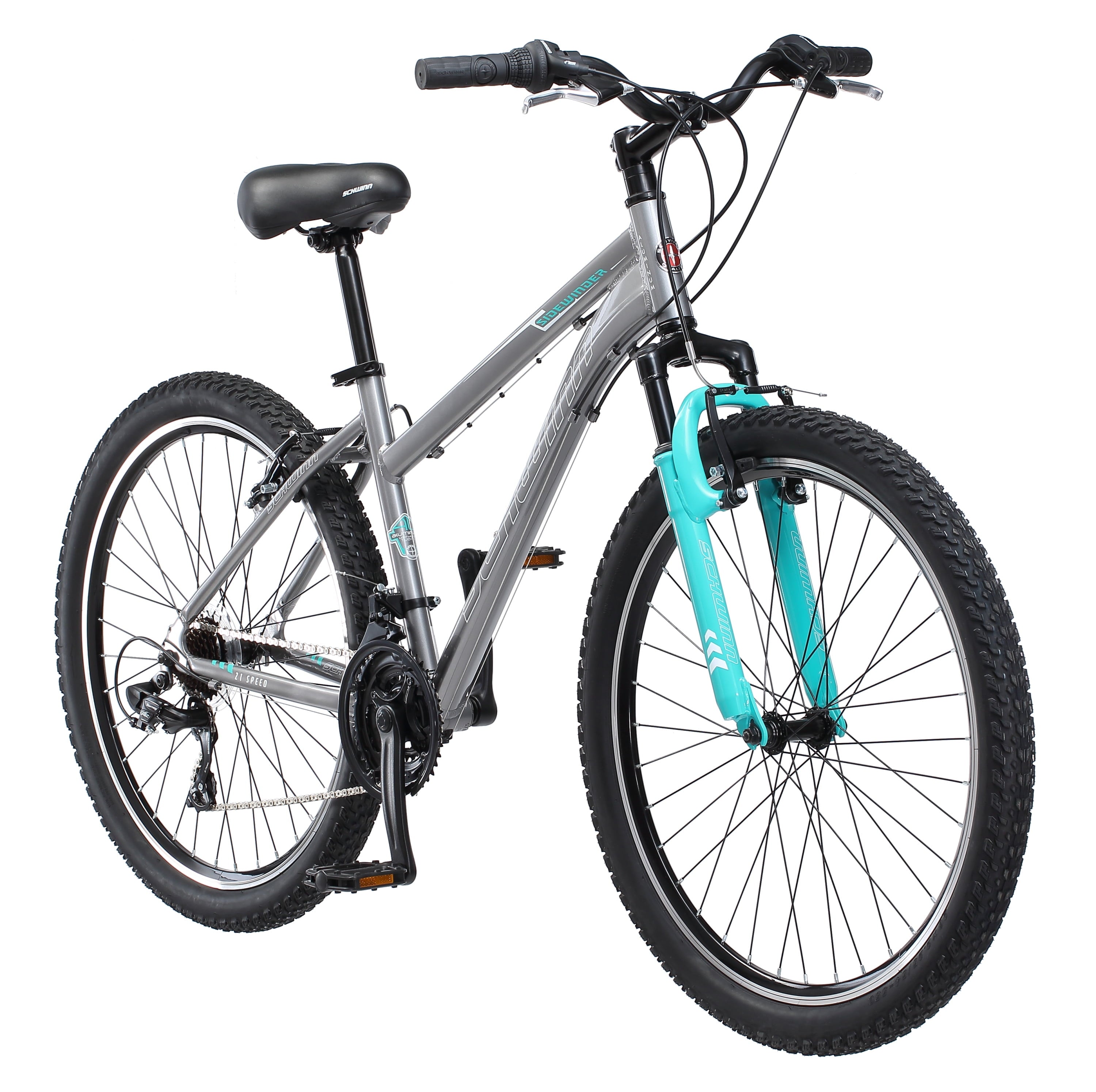 Sidewinder Mountain Bike, 26-inch wheels, womens frame, silver/blue