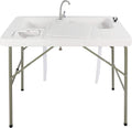 Folding Fish Cleaning Table, Outdoor Camping Sink Station with Sink & Faucet Drainage Hoses, Portable Camping Sink Table for Beach Fishing Patio Picnic