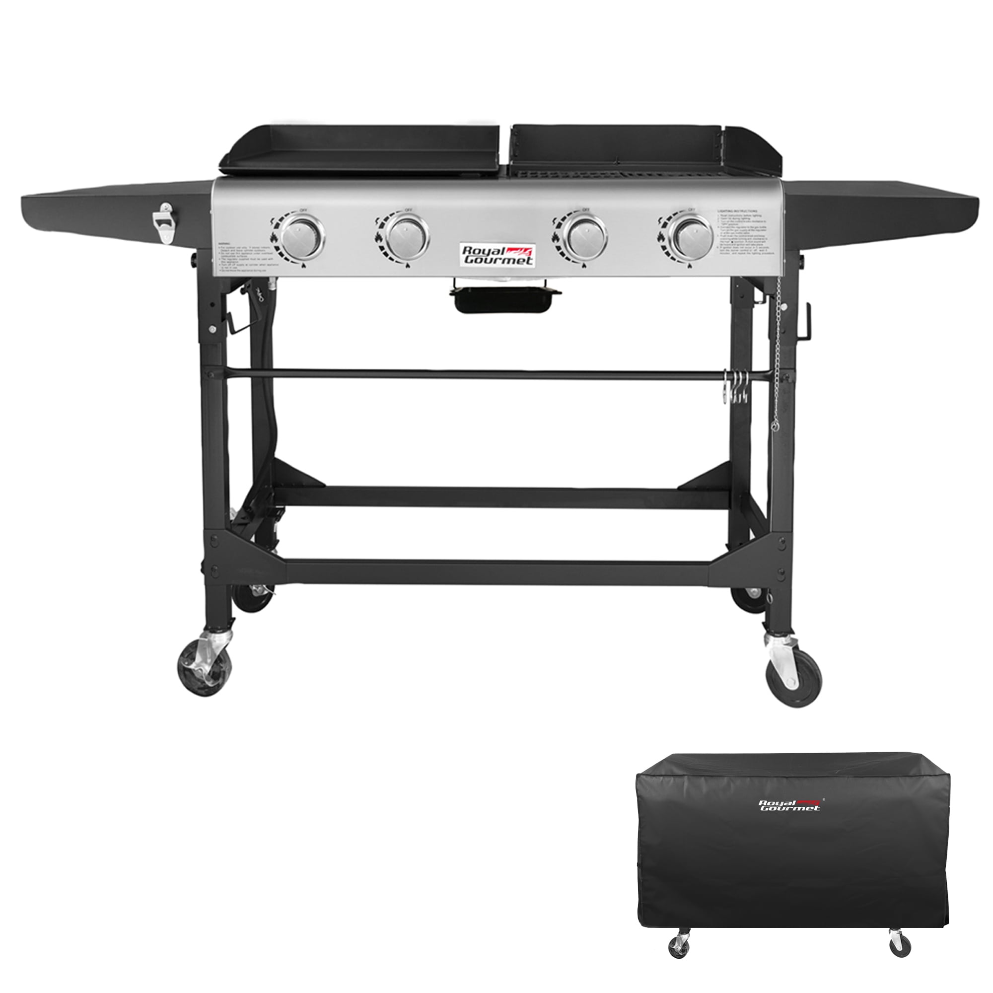 Gourmet GD401C Premium 4-Burner 48000-BTU Folding Gas Grill and Griddle, With Cover