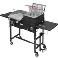 58,000 BTU Outdoor Gas Propane Double Burner Stove Cook Station Flat Top Griddle & Deep Fryer BBQ Grill Camp Side Table