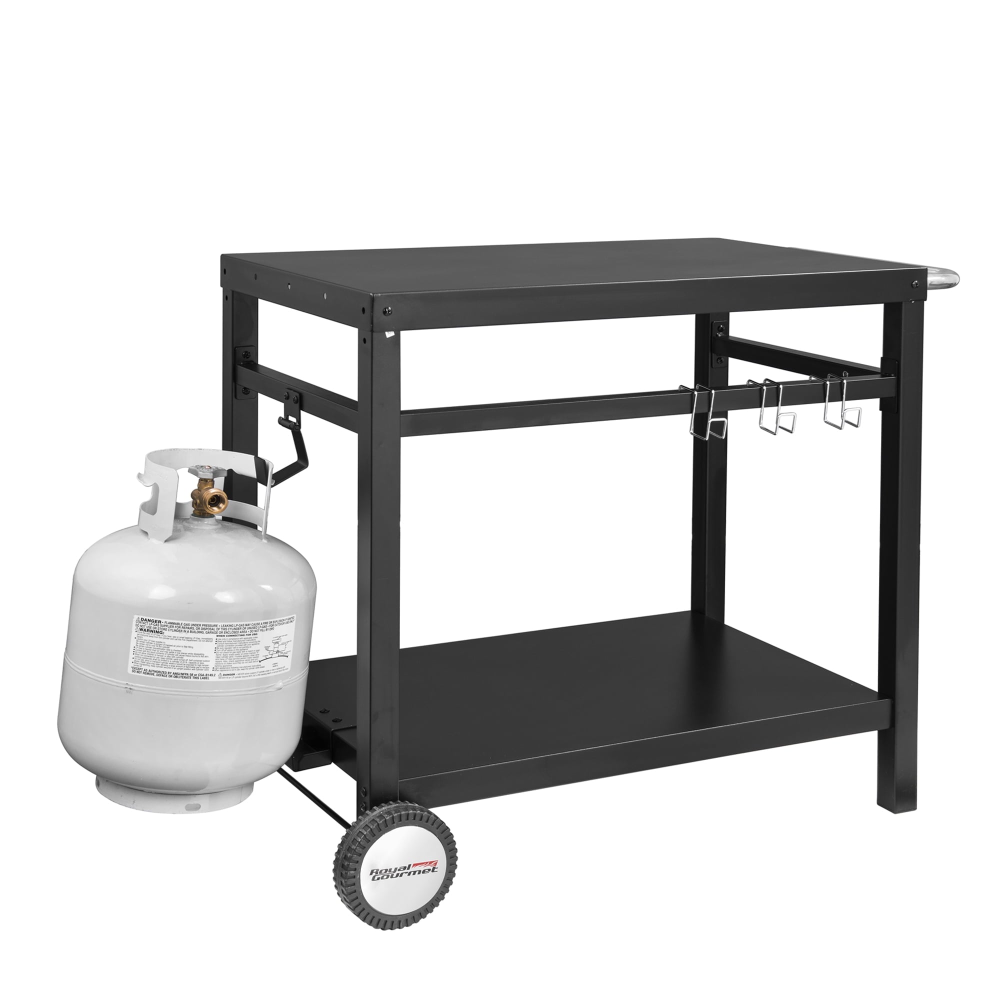 Gourmet PC3401B Double Shelf Movable Dining Cart Work Table, Outdoor Food Preparation Cart