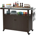 Prep Table Grill Station, Solid Wood Movable Dining Cart Table, Dark Brown