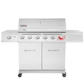 Gourmet GA6402S Stainless Steel Gas Grill, Premier 6-Burner BBQ Grill with Sear Burner and Side Burner, 74,000 BTU, Cabinet Style, Outdoor Party Grill, Silver
