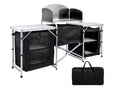 Inch Aluminum Portable Fold-Up Camping Kitchen with Windscreen and 5 Enclosed Cupboards, Cook Station, for BBQ, Camping, Picnic, Backyard