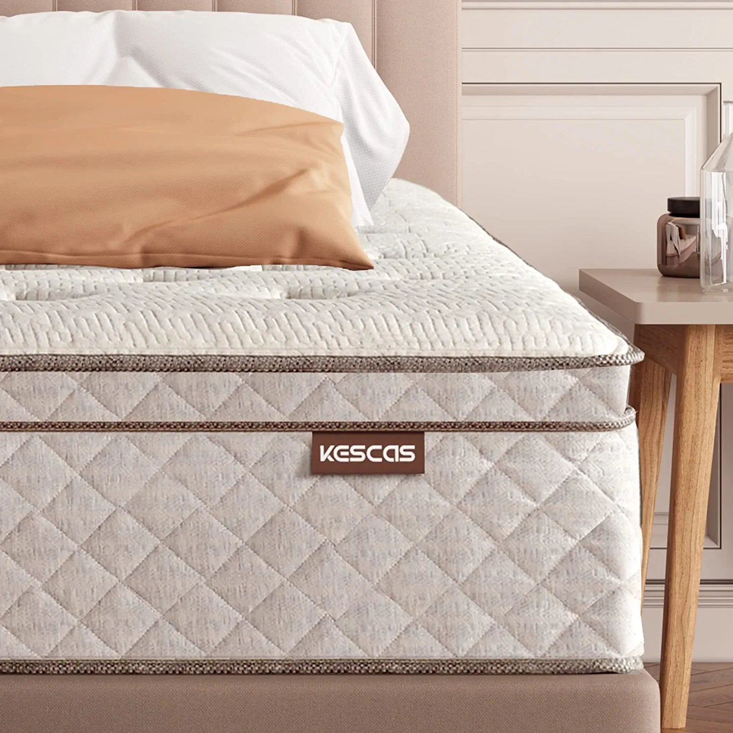 Size Hybrid Mattress, Kescas 10 inch Euro Top Linen Cover Innerspring Mattress in a Box, with CertiPUR-US Certified Memory Foam, Plush Yet Supportive