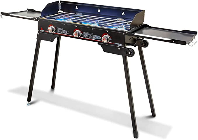 Living Portable Camping Stove - 3 Zone Propane Gas Burner Controller With Auto Ignition - 2 Folding Cook Stations - Adjustable Leg