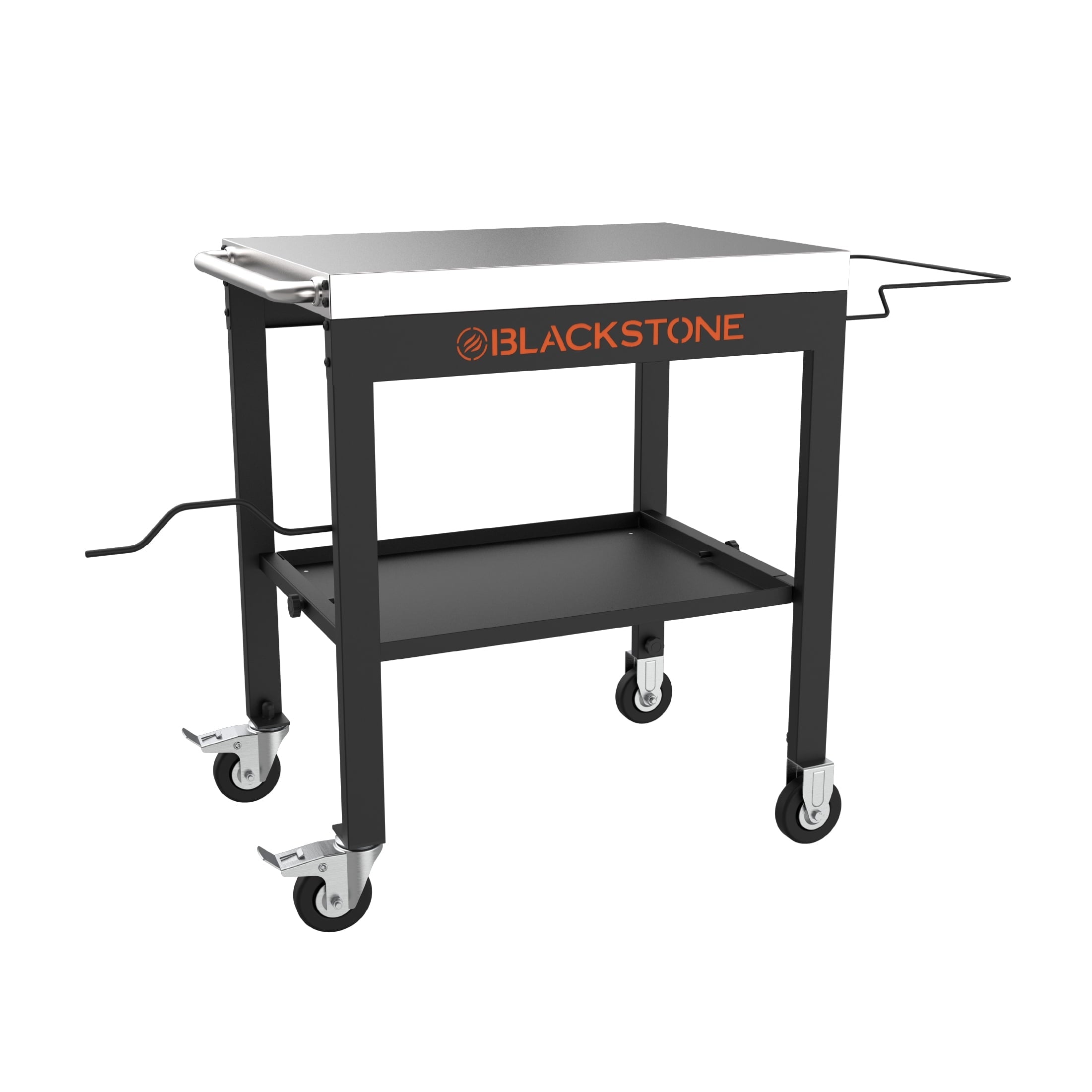 28" Portable Steel Prep Cart with Stainless Steel Top in Black