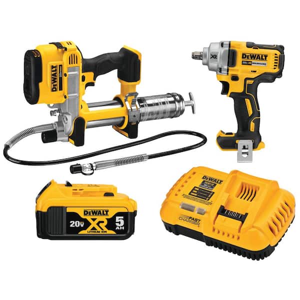 20V MAX XR Cordless Industrial 2 Tool Combo Kit with 1/2 in. Impact Wrench, Grease Gun, and (1) 20V 5.0Ah Battery