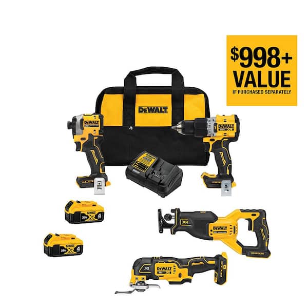 20V MAX Lithium-Ion Cordless Brushless 4 Tool Combo Kit with (2) 4.0Ah Batteries, Charger, and Kit Bag