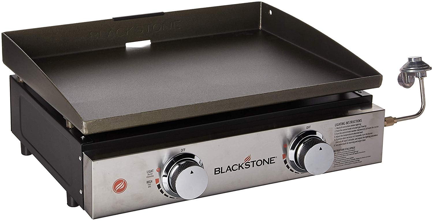 Tabletop Grill - 22 Inch Portable Gas Griddle - Propane Fueled - 2 Adjustable Burners - Rear Grease Trap - For Outdoor Cooking While Camping, Tailgating or Picnicking - Black