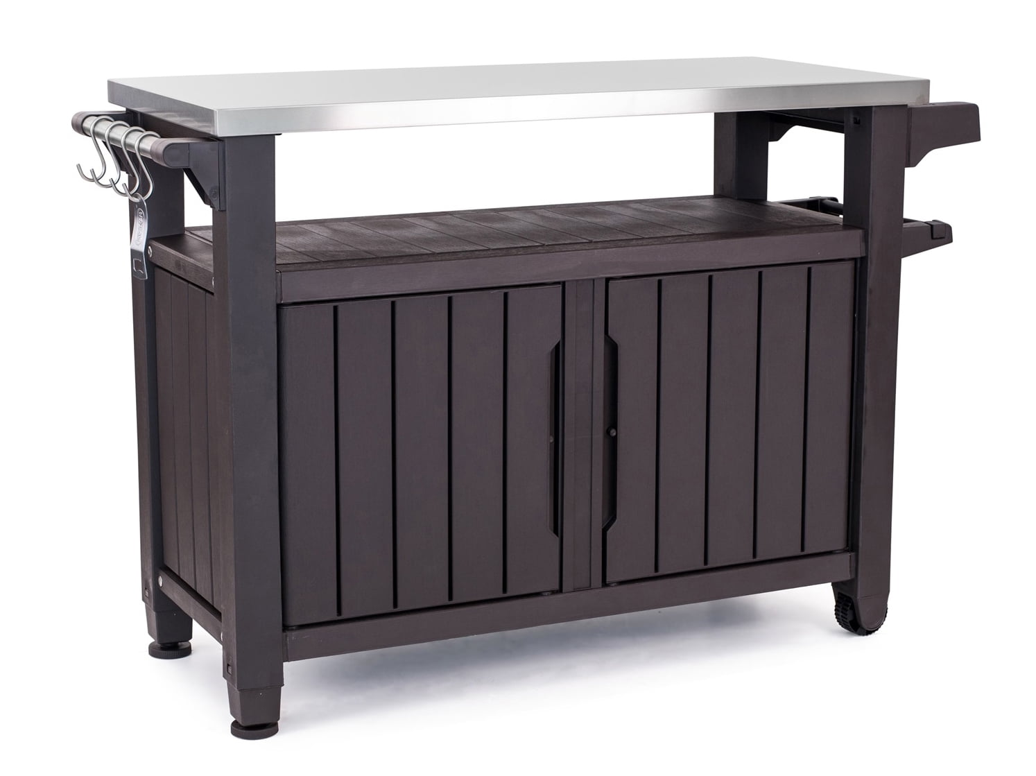 Unity XL Portable Outdoor Table and Storage Cabinet with Accessory Hooks, Espresso Brown