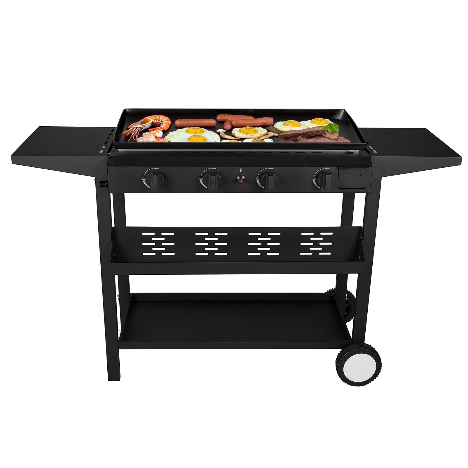 Flat Top Gas Griddle Grill 4-Burner Propane BBQ Grill Outdoor Cooking Station, Black