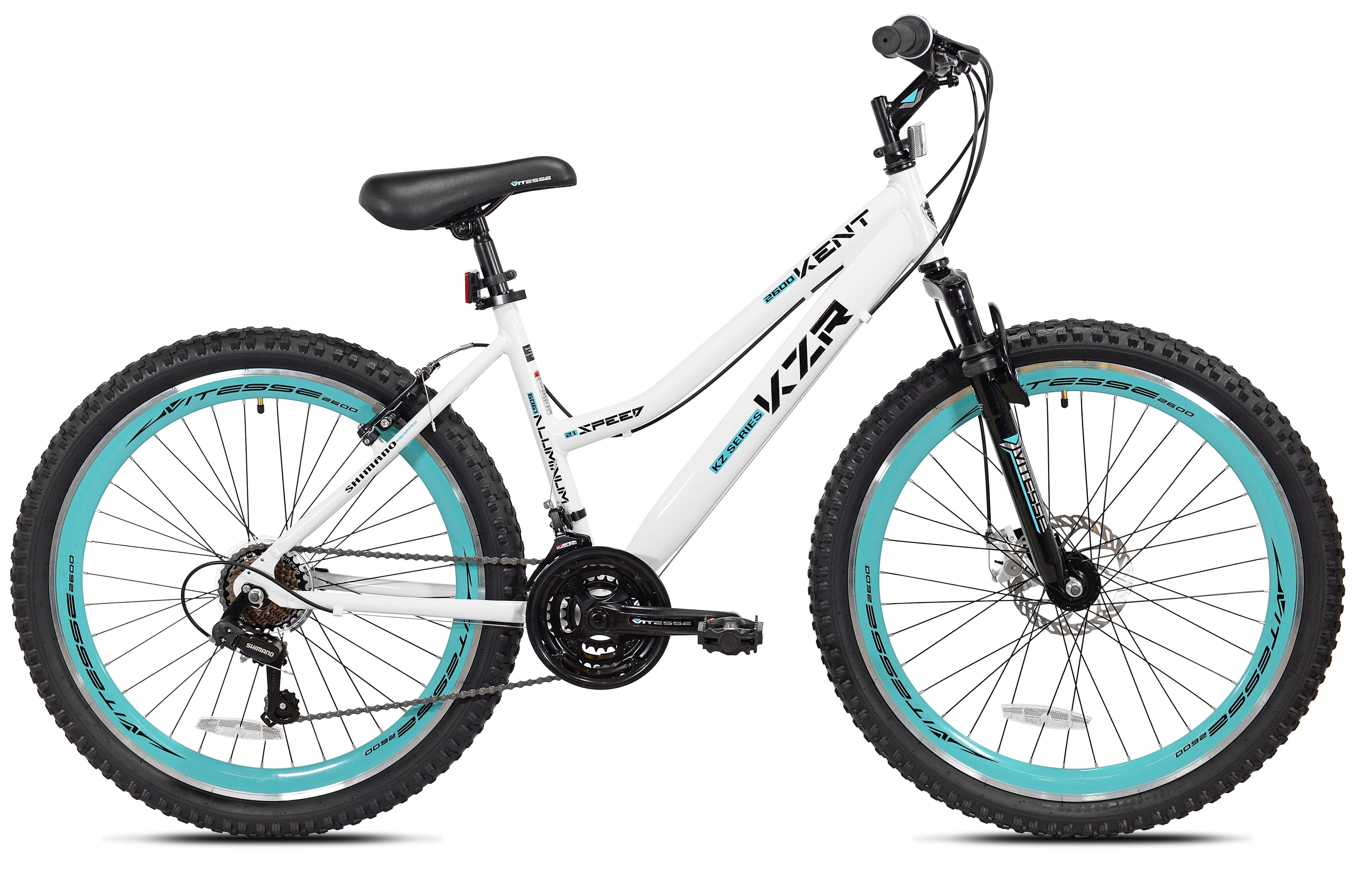 Bicycle 26 In. KZR Mountain Women's Bike, White and Teal Rim