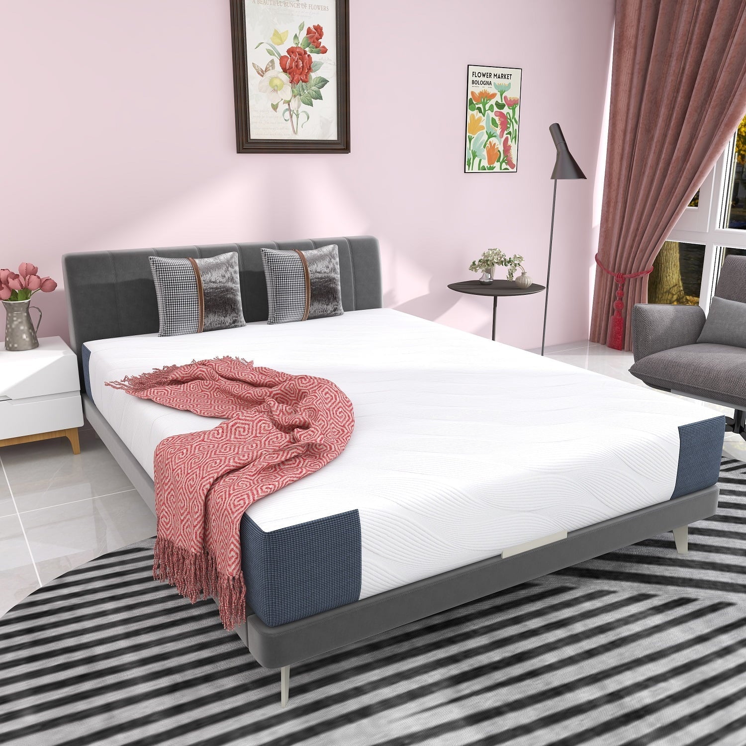 inch Memory Foam & Innerspring Hybrid Mattress, Medium Firm Bed in a Box for Pressure Relief, Queen Mattress