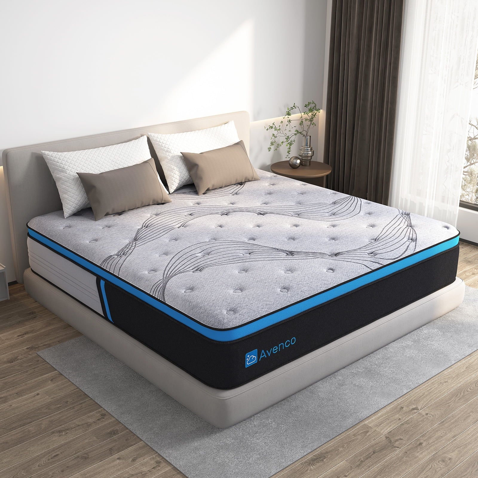 Queen Size Firm, 12-Inch Hybrid Mattress in a Box, Innerspring and Gel Memory Foam, Gray, Pillow Top